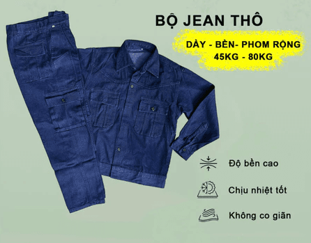Quần áo bảo hộ lao động cho thợ hàn thợ điện vải jean bò L2 3