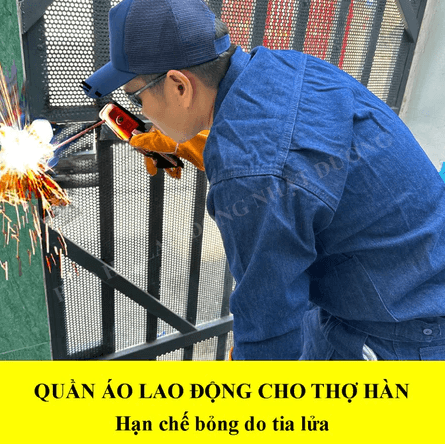 Quần áo bảo hộ lao động cho thợ hàn thợ điện vải jean bò L2 4